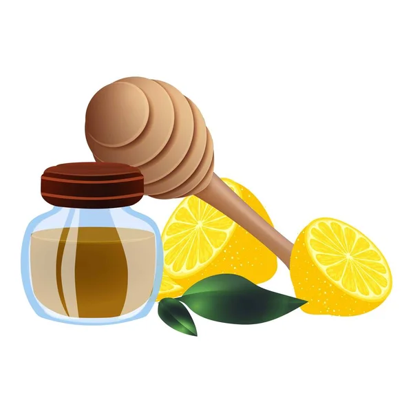 Propolis cuillère en bois icône de citron, style dessin animé — Image vectorielle