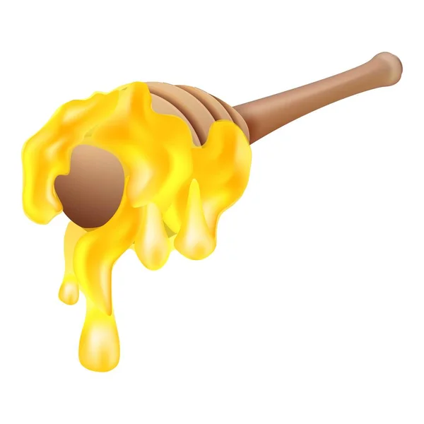 Miel frais sur l'icône de cuillère, style dessin animé — Image vectorielle