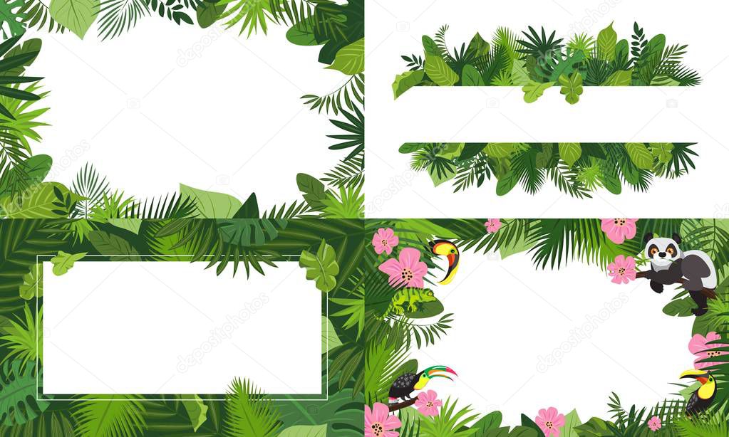 Rainforest banner set, cartoon style