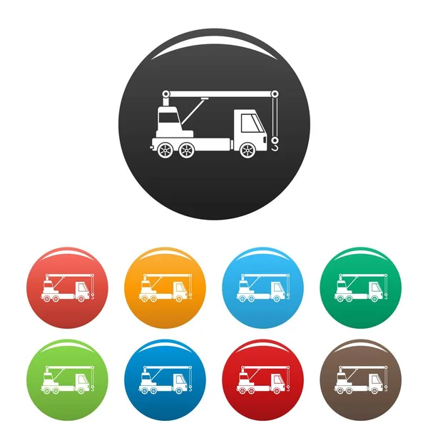 Ikony żurawia ciężarówki ustawić kolor — Wektor stockowy