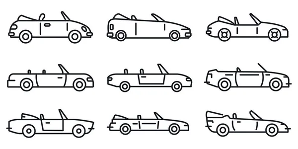 Moderne cabriolet icons set, omtrek stijl — Stockvector