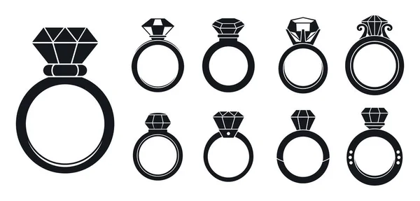 钻石戒指女士图标设置，风格简单 — 图库矢量图片