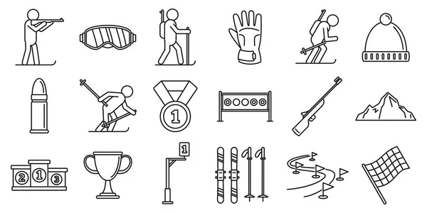 Набор иконок для биатлона, стиль набросков — стоковый вектор