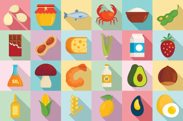 Conjunto de ícones de alergia alimentar, estilo plano —  Vetores de Stock