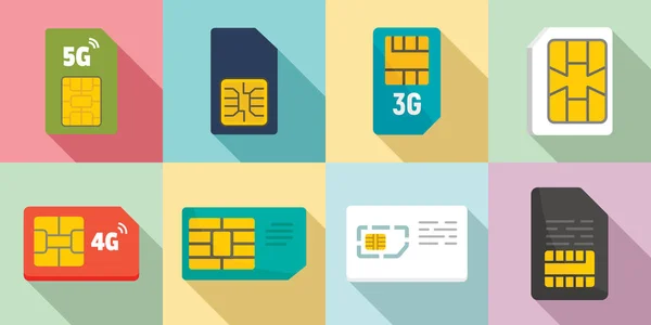 SIM telefoonkaart icons set, platte stijl — Stockvector