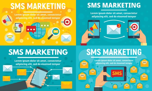 Business SMS marknadsföring banner set, platt stil — Stock vektor