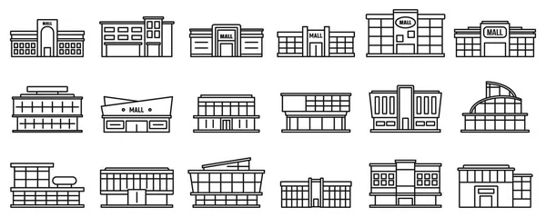 Mall-Center-Symbole setzen, Stil umreißen — Stockvektor