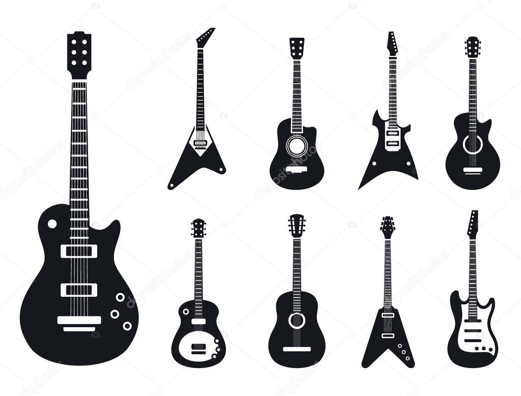 Electric guitar icons set, simple style