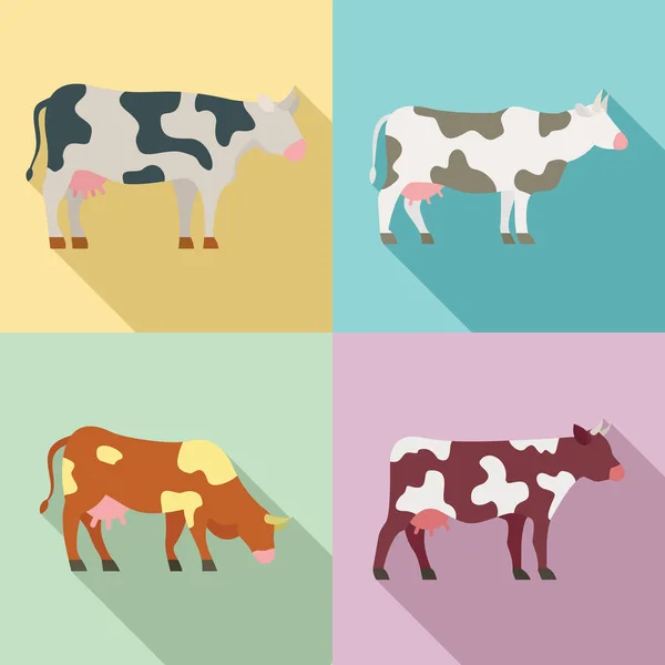 Conjunto de iconos de vaca, estilo plano — Vector de stock