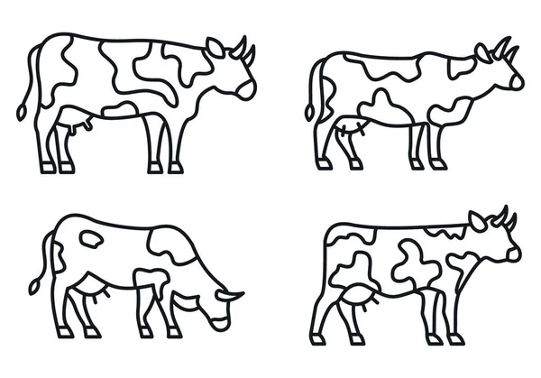 Conjunto de ícones de vaca fazenda, estilo esboço —  Vetores de Stock