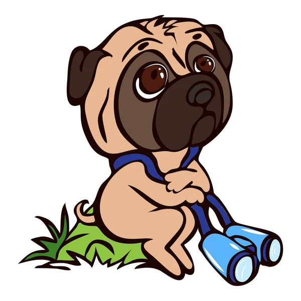 Ícone binocular Pug, estilo cartoon — Vetor de Stock
