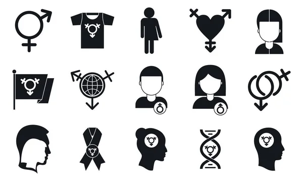 Ensemble d'icônes de personnes transgenres, style simple — Image vectorielle