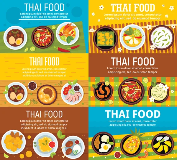 Μοντέρνο ταϊλανδέζικο πανό για φαγητό, επίπεδη στυλ — Διανυσματικό Αρχείο