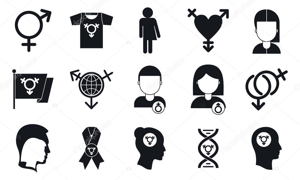 Transgender people icons set, simple style