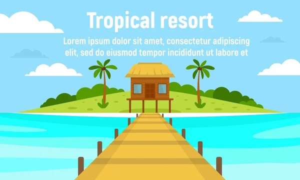 Острівний тропічний курорт концепт банер, плоский стиль — стоковий вектор