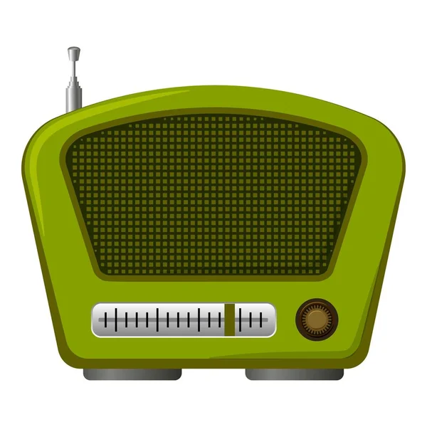 Зеленый значок старого радио, стиль мультфильма — стоковый вектор