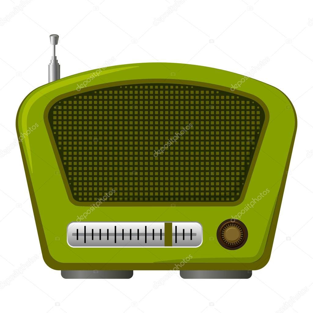 Green old radio icon, cartoon style