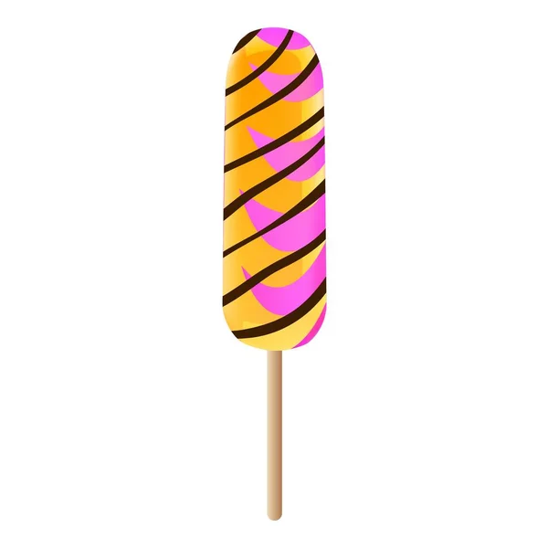 Icône popsicle rayée rose orangé, style dessin animé — Image vectorielle