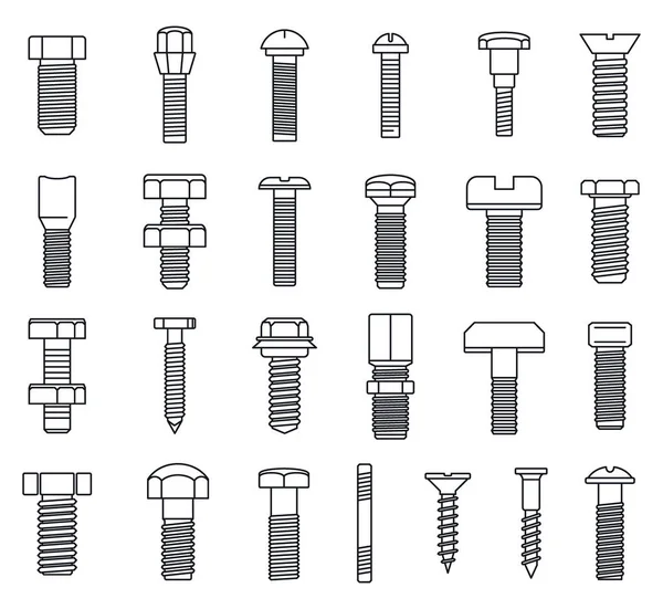 Conjunto de iconos industriales tornillo-perno, estilo de contorno — Archivo Imágenes Vectoriales