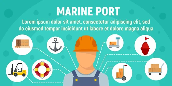 Banner de concepto de trabajador portuario marino, estilo plano — Vector de stock