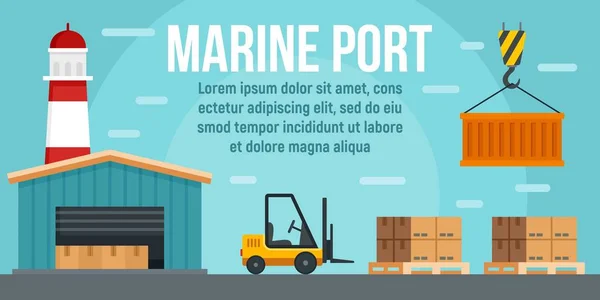 Marine port warehouse concept banner, flat style — Stock Vector