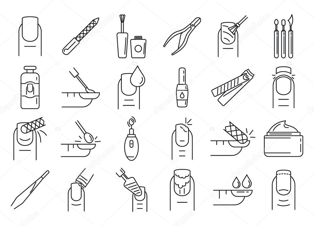 Nail manicure icons set, outline style