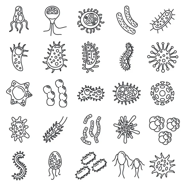 Conjunto de iconos de biología bacteriana, estilo de contorno — Vector de stock