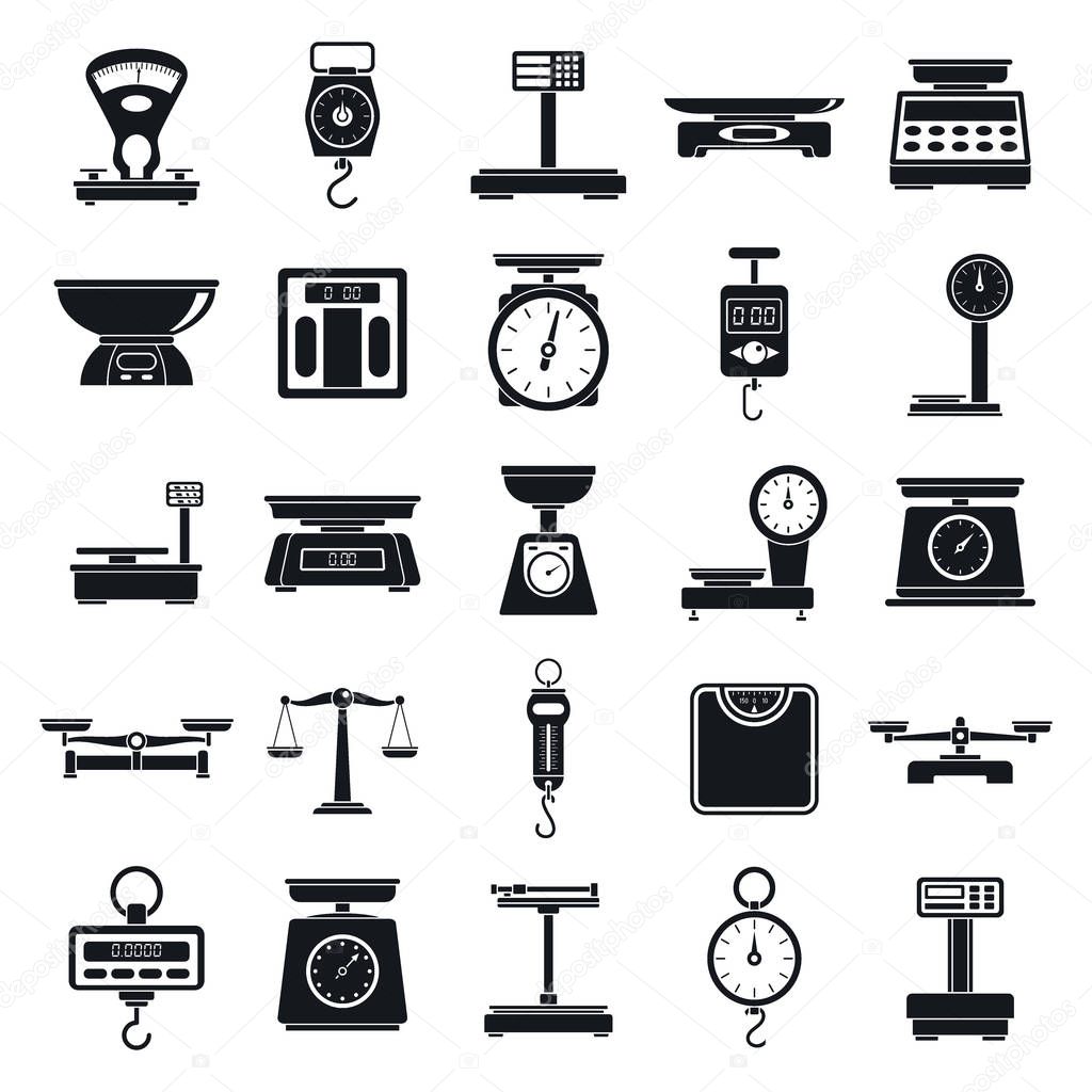 Weigh scales tool icons set, simple style