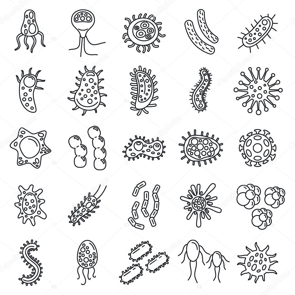 Bacteria biology icons set, outline style