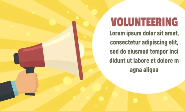 Volunteer megaphone concept banner, flat style