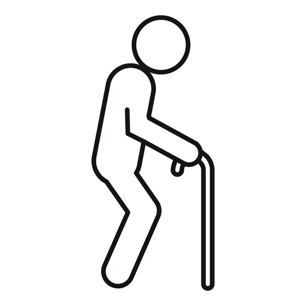 Senior homme bâton de marche icône, style contour — Image vectorielle