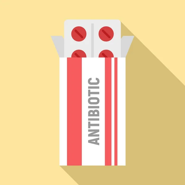 Ikona balíčku antibiotická krabička, plochý styl — Stockový vektor