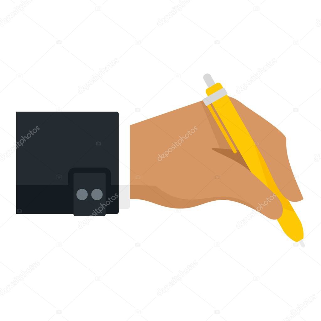 Hand writing yellow pen icon, flat style