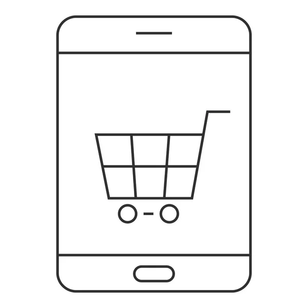 Icona dello shopping online per smartphone, stile contorno — Vettoriale Stock