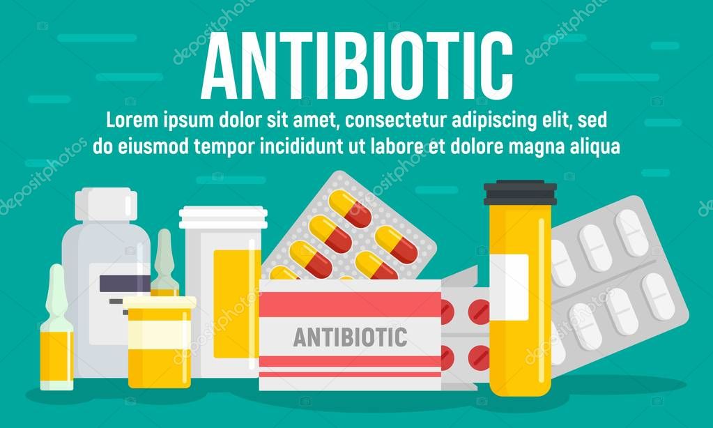 Medical antibiotic concept banner, flat style
