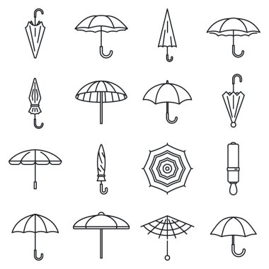 Rain umbrella icons set, outline style clipart