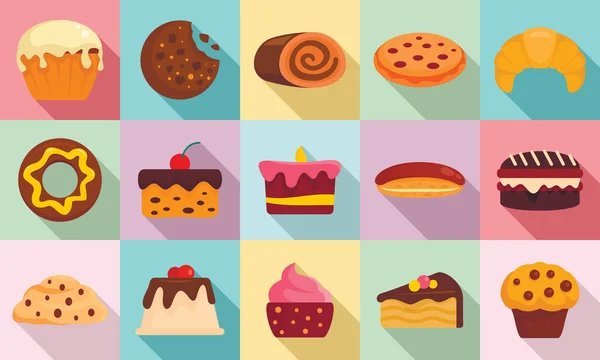 Confectionery icons set, flat style — Stock Vector