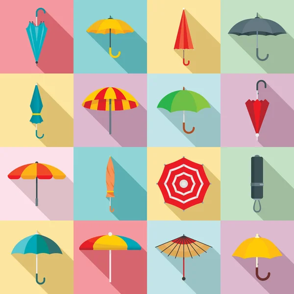 Conjunto de ícones guarda-chuva, estilo plano — Vetor de Stock