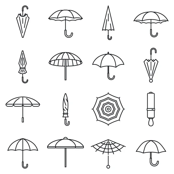 Conjunto de iconos de paraguas de lluvia, estilo de esquema — Vector de stock