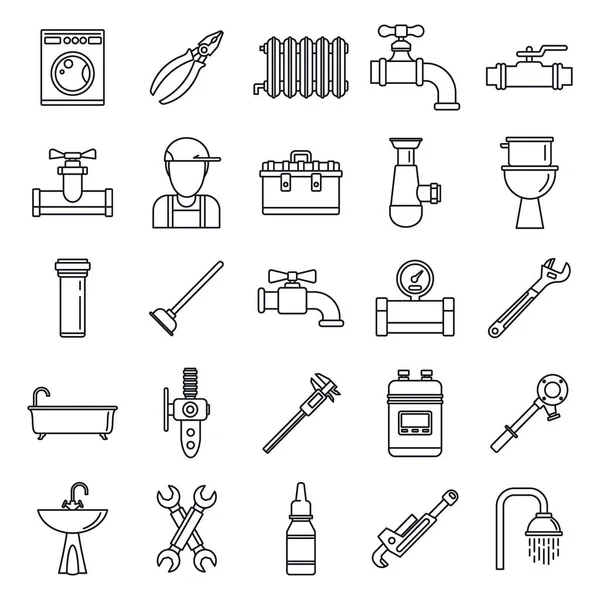 Conjunto de ícones de reparo de encanamento, estilo de contorno —  Vetores de Stock