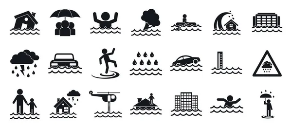Conjunto de ícones de inundação, estilo simples — Vetor de Stock