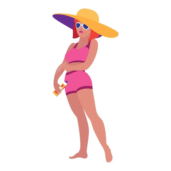 Sexy woman beach hat icon, cartoon style — Stock Vector