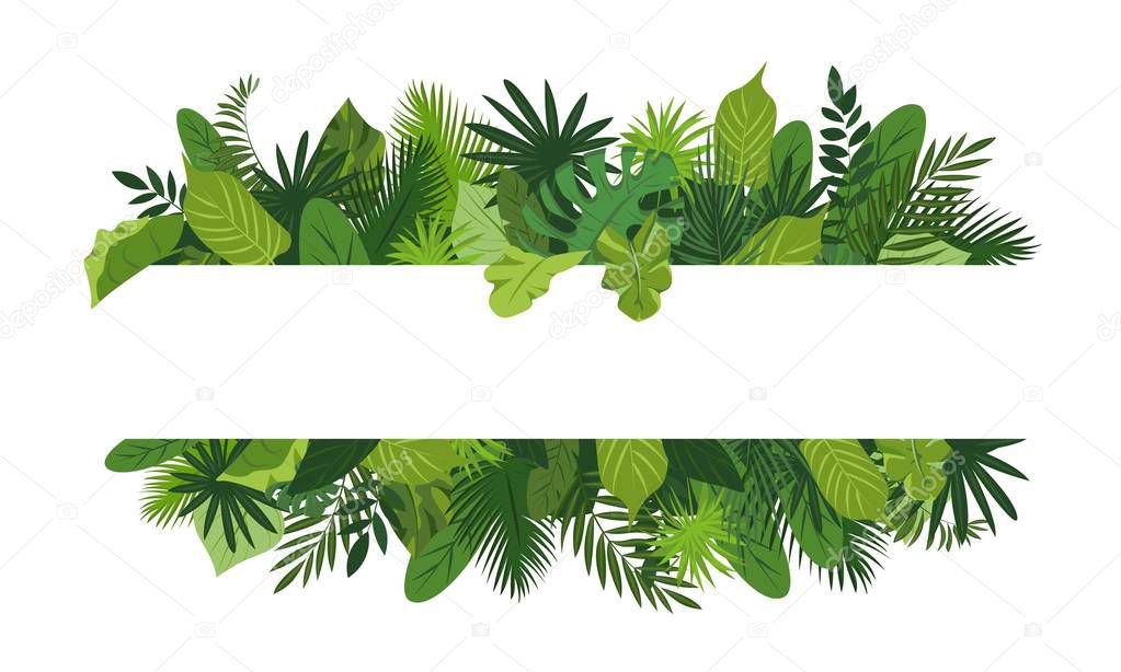 Tropical leafs concept banner, cartoon style