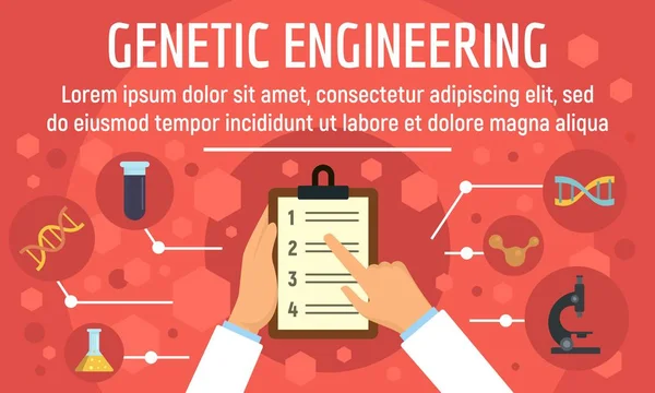 Banner de concepto de ingeniería genética, estilo plano — Vector de stock