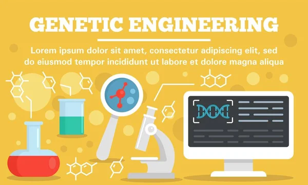 Banner de concepto de ingeniería genética de laboratorio, estilo plano — Vector de stock