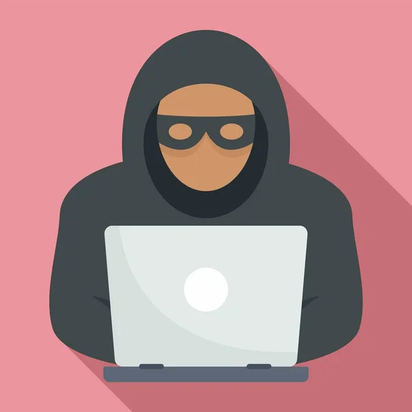 Laptop hacker icon, flat style — Stock Vector