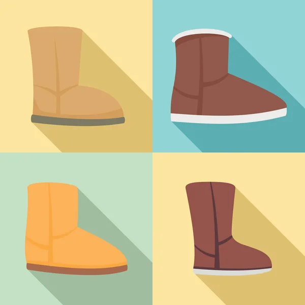 Ugg boots icons set, flat style — Stock Vector