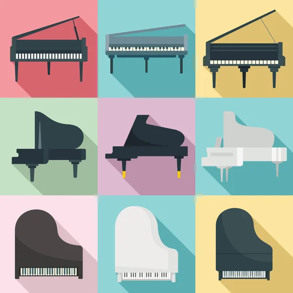 Grote piano icons set, platte stijl — Stockvector