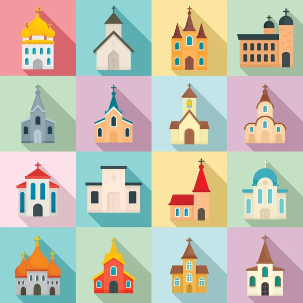 Nastavení ikon kostelů, plochý styl — Stockový vektor