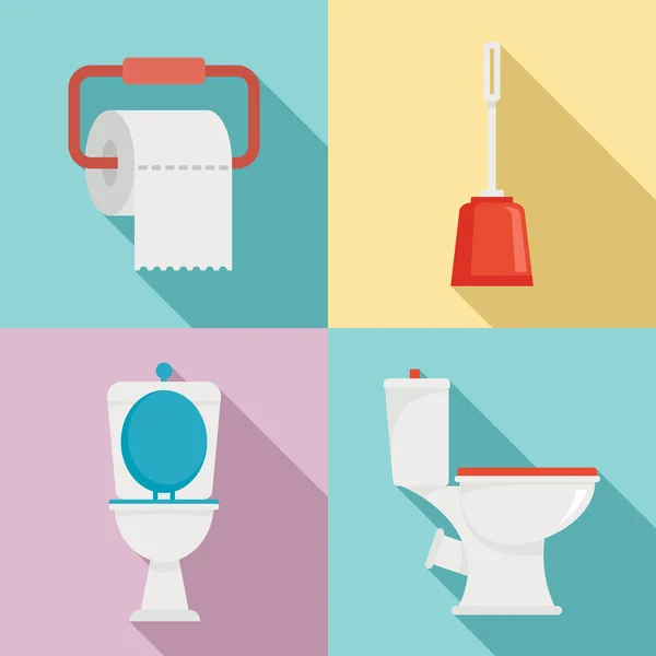 Toilet icons set, flat style — Stock Vector